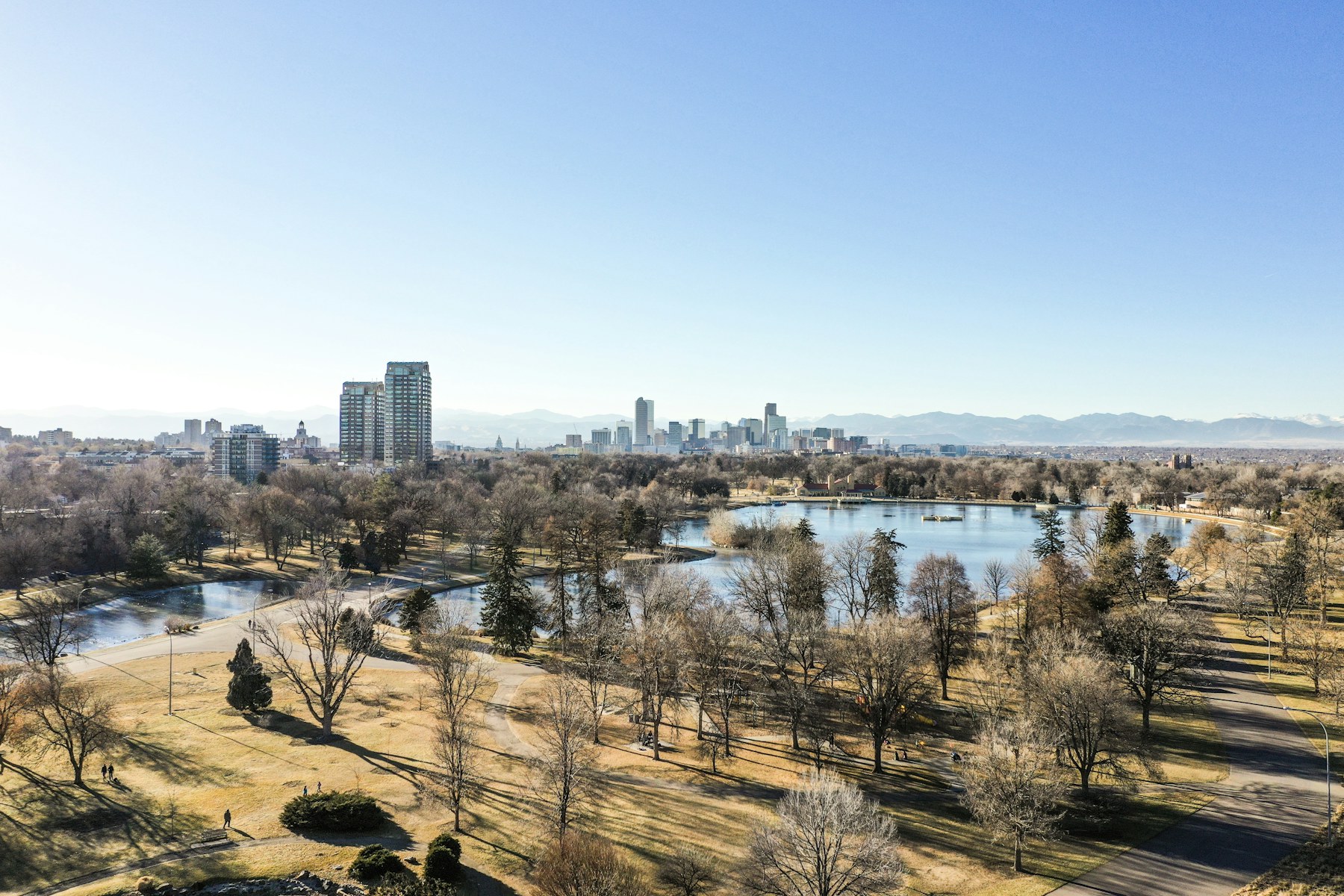 Denver skyline with the Rocky Mountains beyond