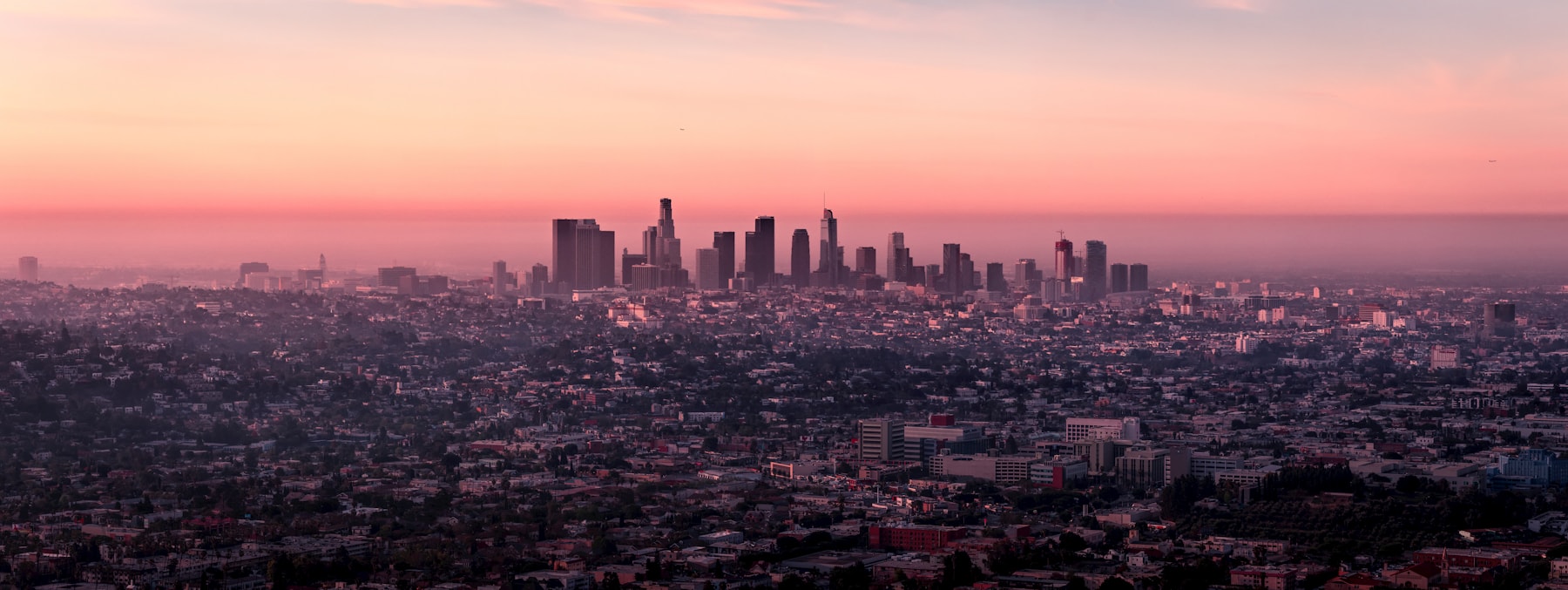 Downtown Los Angeles skyline at sunset